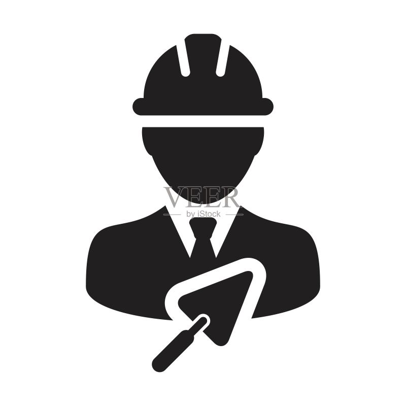 泥刀矢量男性建筑工人头像标志图标素材
