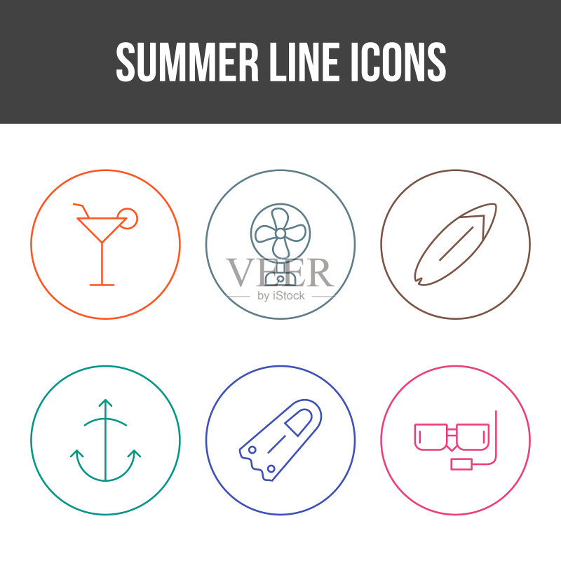 独特的夏季线条图标集图标素材