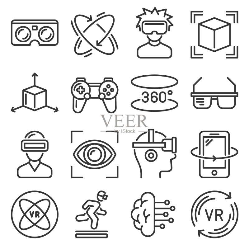 虚拟现实与VR游戏图标集图标素材