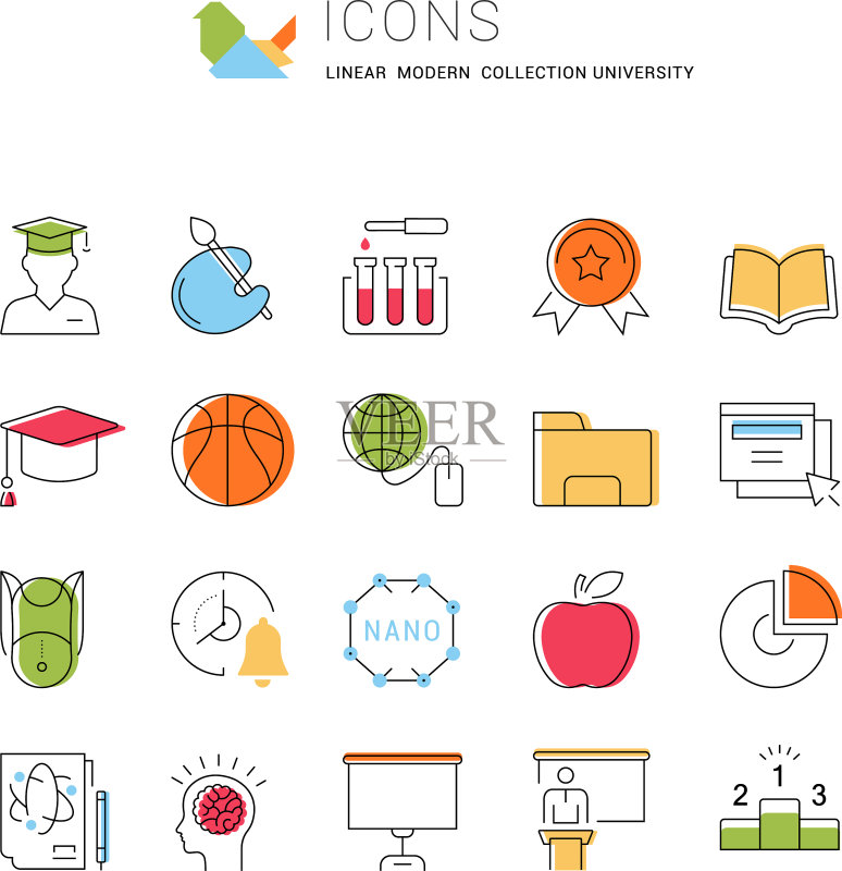 扁平线条大学图标合集图标素材