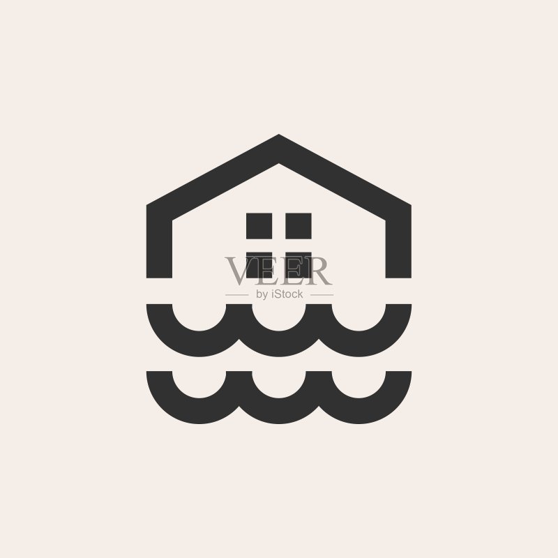 河流波浪房屋复古矢量图标插画图标素材
