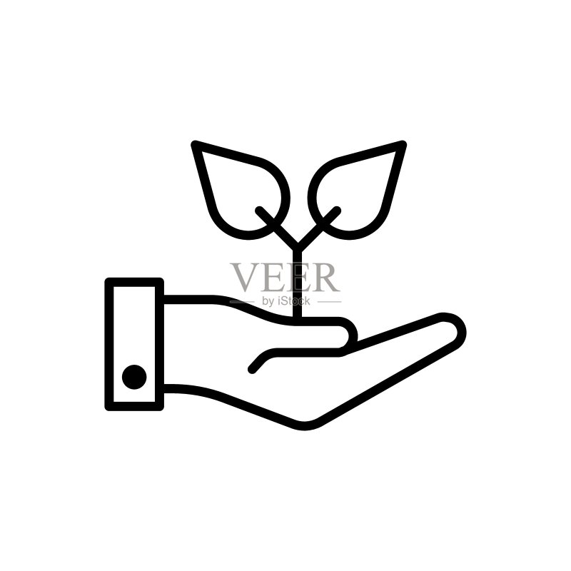 手中的生长幼苗细线图标图标素材