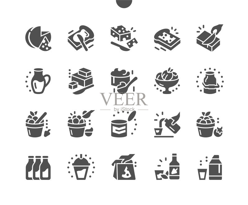 各类乳制品:牛奶和奶酪图标素材