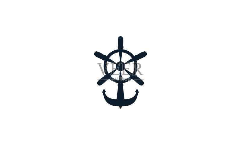 带有锚剪影的船舵Logo图标图标素材