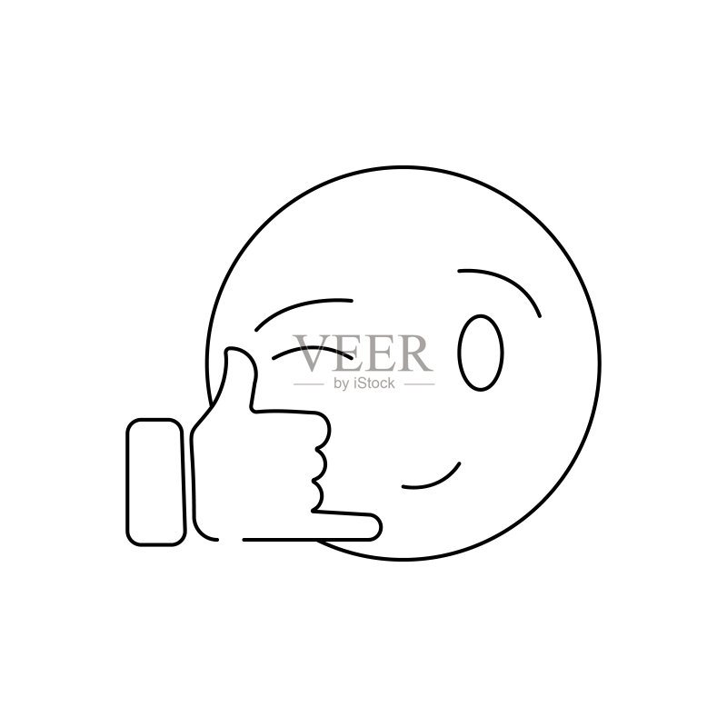 “呼叫我”手势线条图标。眨眼示意图。矢量隔离插图。眨眼表情符号图标素材