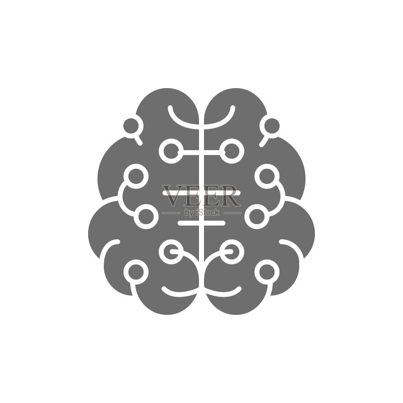 连接到电路板灰色图标的人工智能大脑图标素材