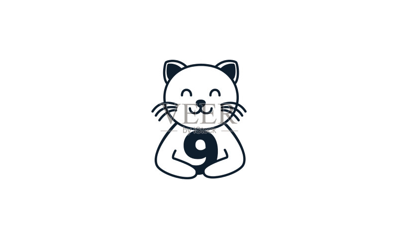 数字9的猫咪线条图标素材