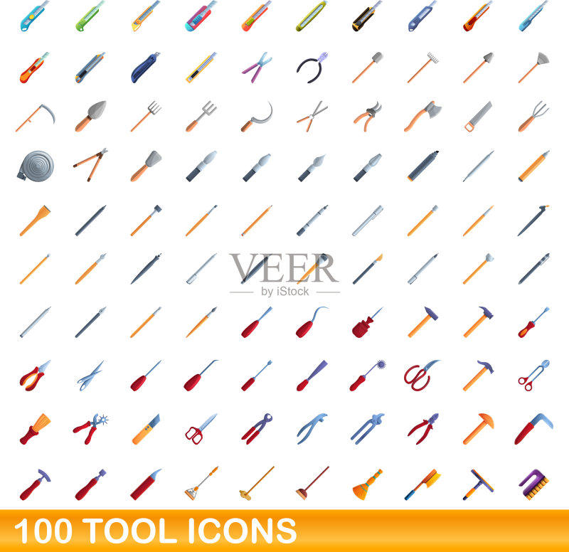 100个工具图标卡通风格图标素材