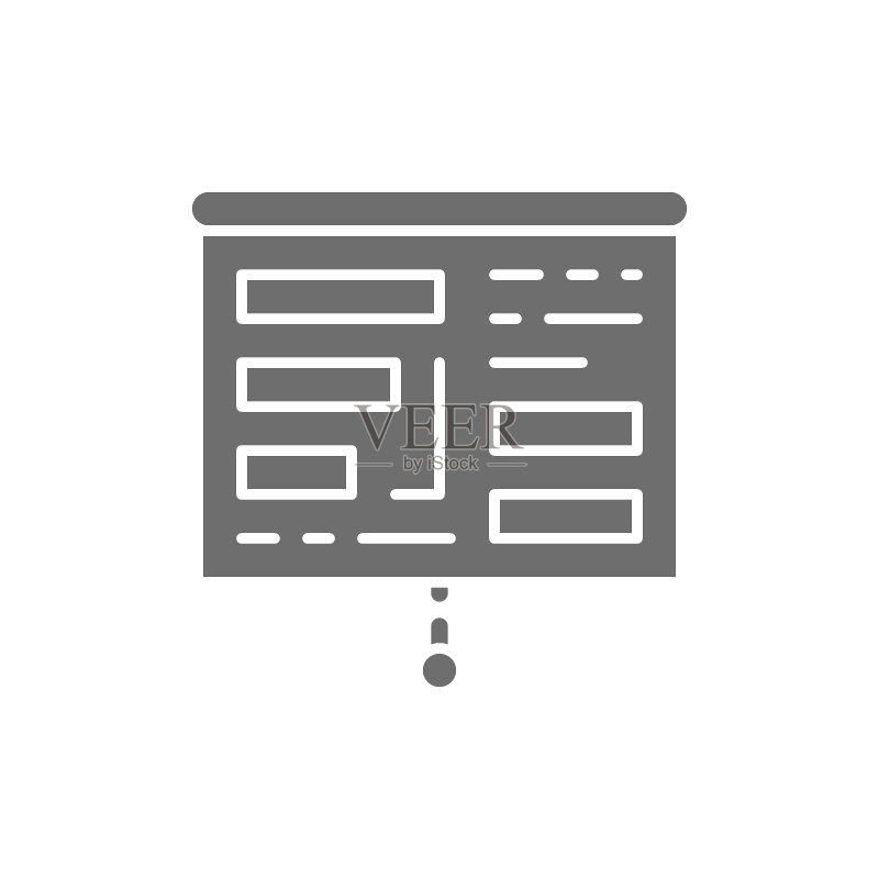 带有演示文稿、表格和图表的投影屏幕灰色图标图标素材