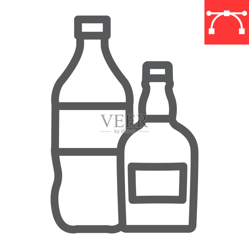 饮品线性图标:苏打水和威士忌酒标志图标素材