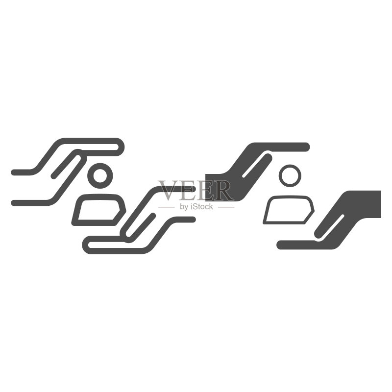 手部保护示意图,安全工程概念,白色背景上的手部保护标志,移动概念和网页设计的个人安全图标,矢量图形。图标素材