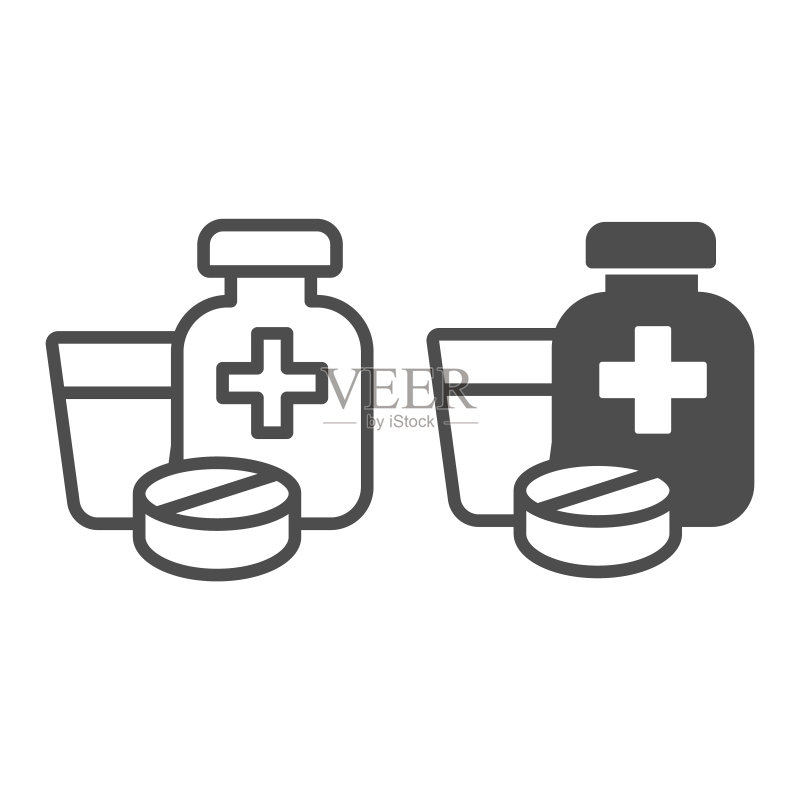 瓶装药用产品、药片,动物医院医药标志矢量图标图标素材