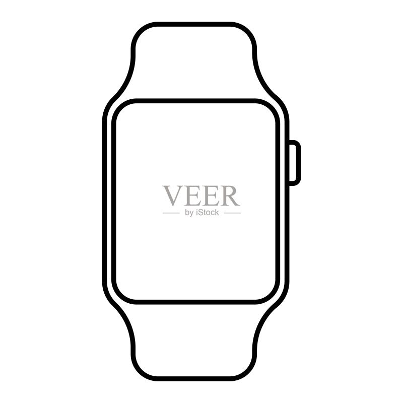 智能手表设备细黑线条图标:扁平风格设计,适用于APP、UI和UX设计,矢量EPS 10图标素材