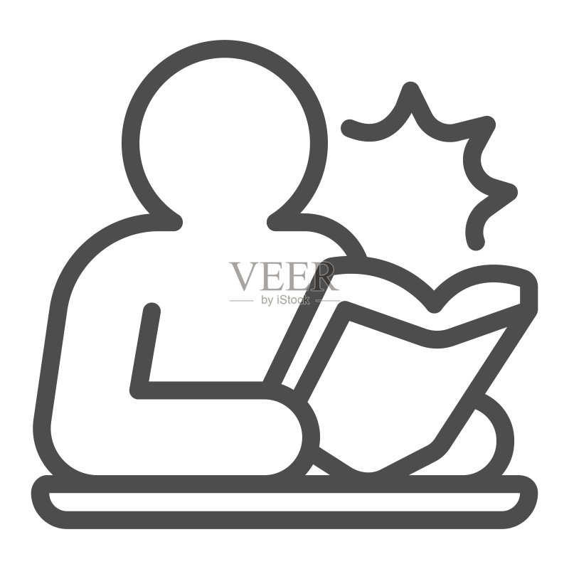 阅读书籍的线条图标,儿童读书日概念图标素材