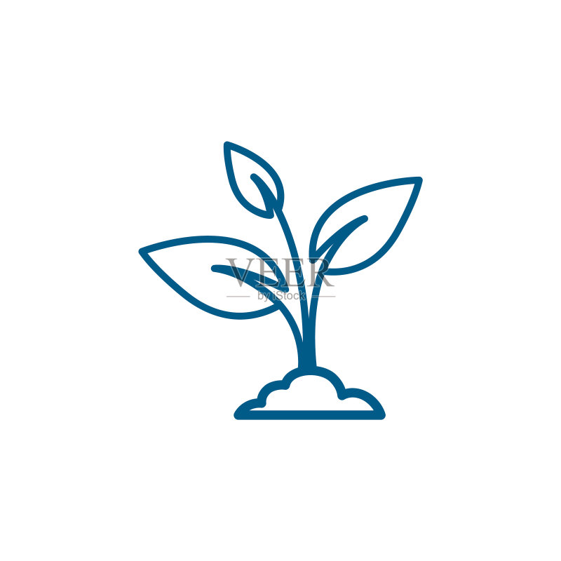 蓝色植物线条图标图标素材