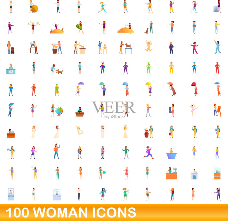 100个女性图标卡通风格图标素材