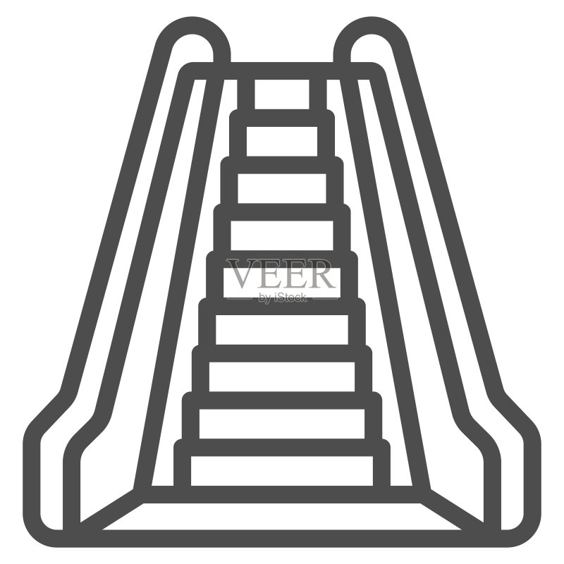自动扶梯线性图标,航空公司概念,机场自动扶梯白色背景矢量标志,移动概念和网页设计的自动扶梯控制轮廓样式。矢量图形。图标素材