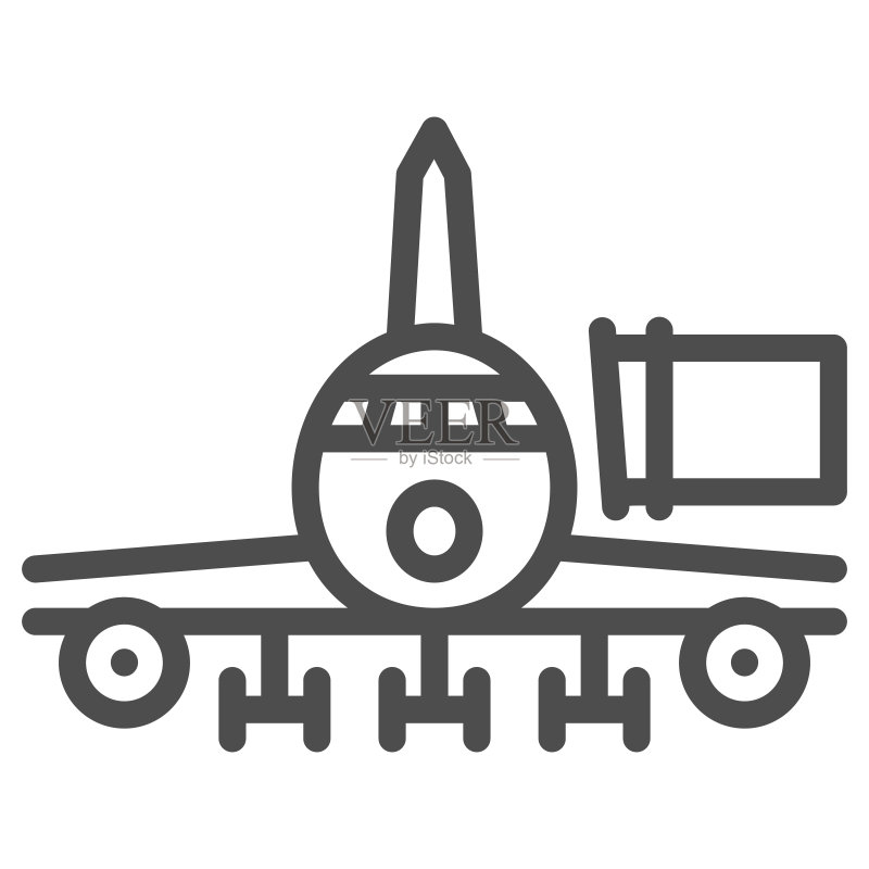 飞机伸缩梯线性图标,航空公司概念,白色背景上的舷梯矢量标志,用于移动概念和网页设计的伸缩梯轮廓样式矢量图形图标素材