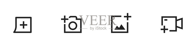 添加照片和视频图标。矢量素材。图库符号集合中的添加项图标素材