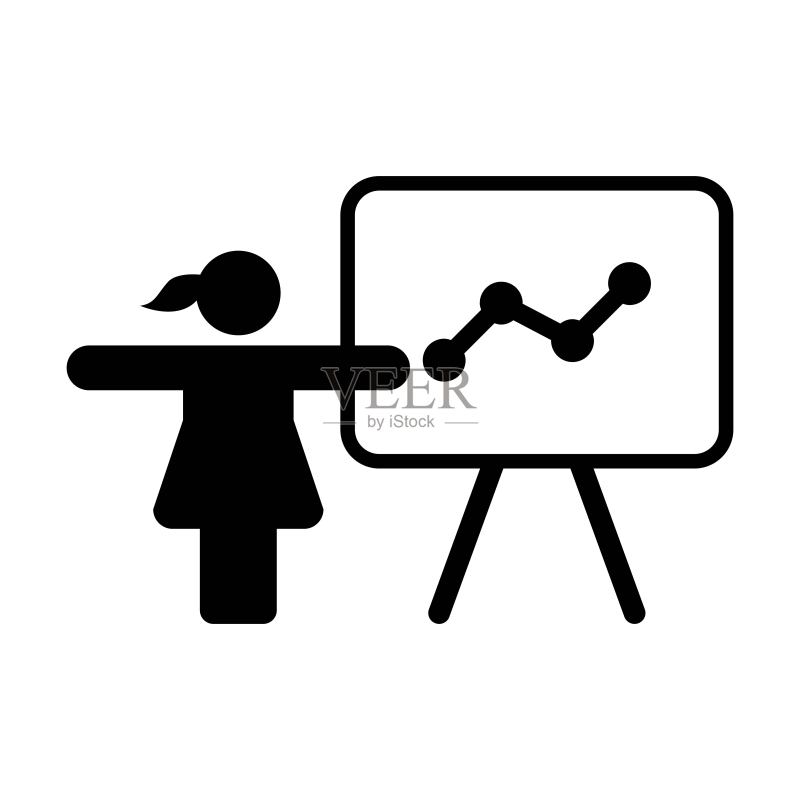 商业金融分析报告展示图标矢量女性人物扁平彩色字形图图标素材