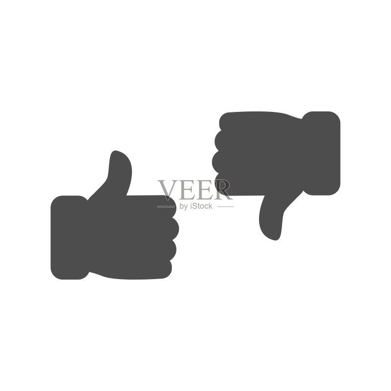 点赞和倒踩图标。喜欢和不喜欢黑色剪影标志图标素材