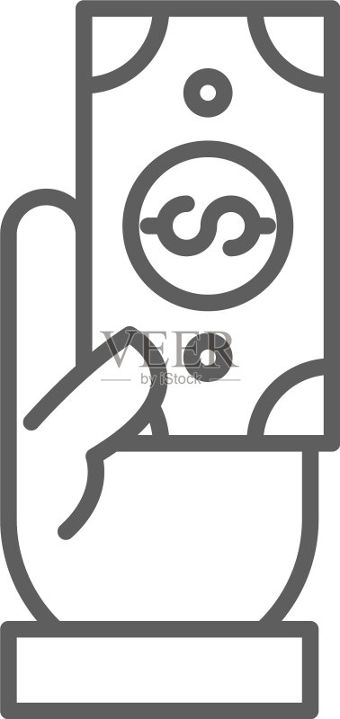 手拿钱购物商务细线图标素材