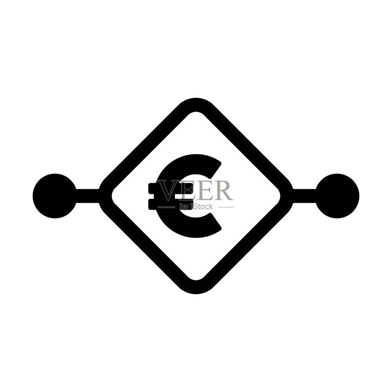 数字欧元符号矢量图标,用于数字交易的资产和钱包的扁平颜色字形象形图图标素材