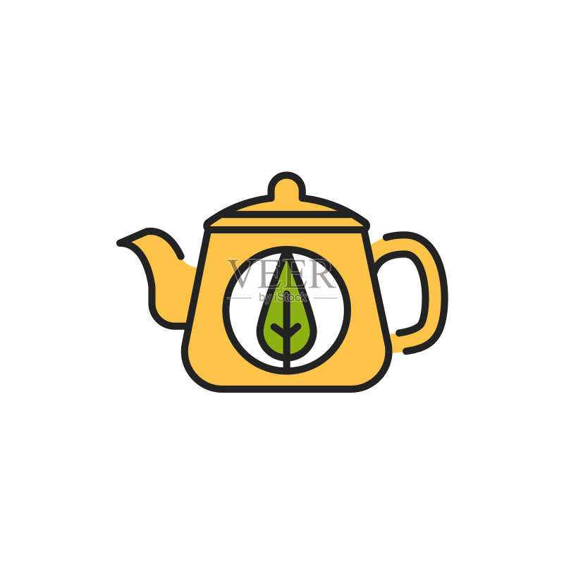 抹茶茶壶彩色线条图标图标素材