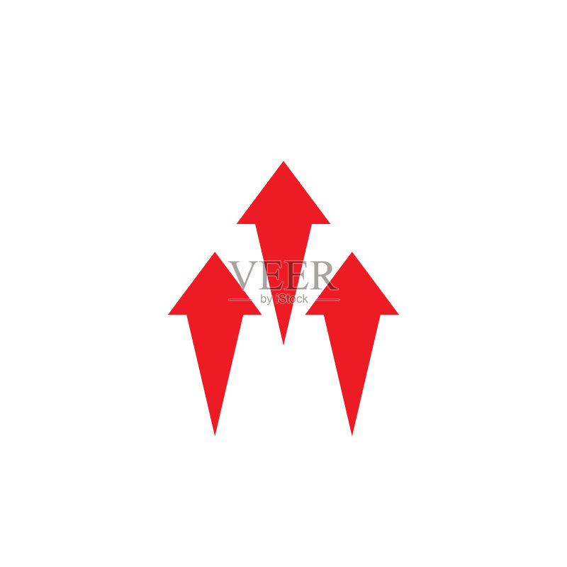 三个红色向上箭头图标。白色背景。图标素材