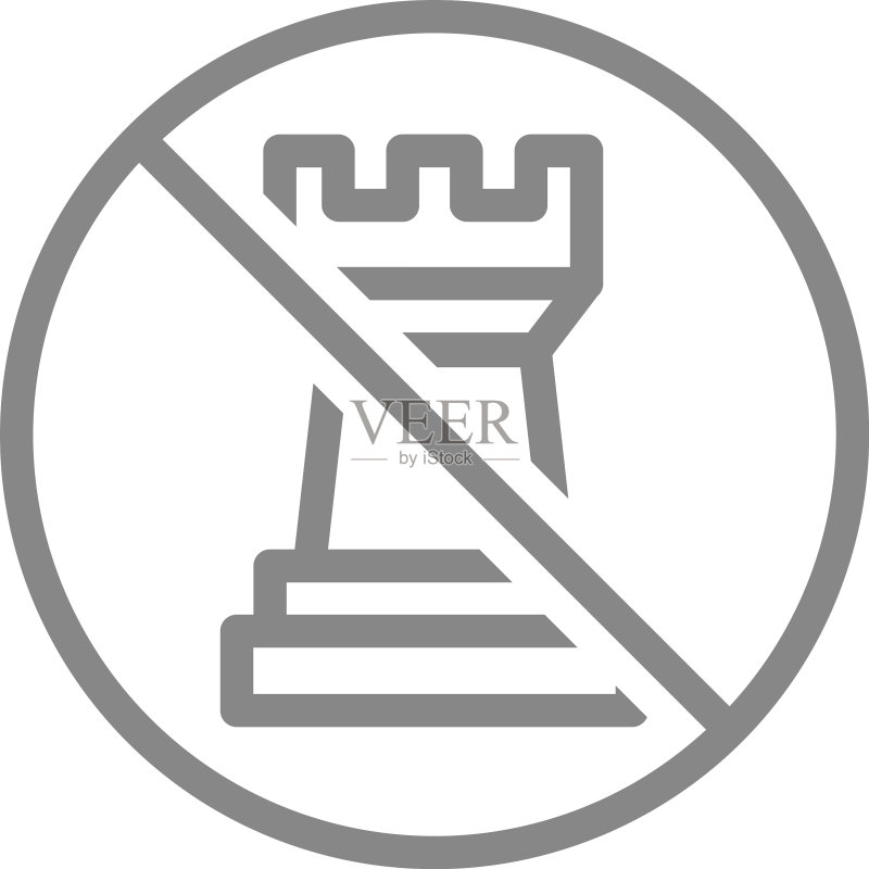 带有车棋线条图标棋盘的禁止标志图标素材