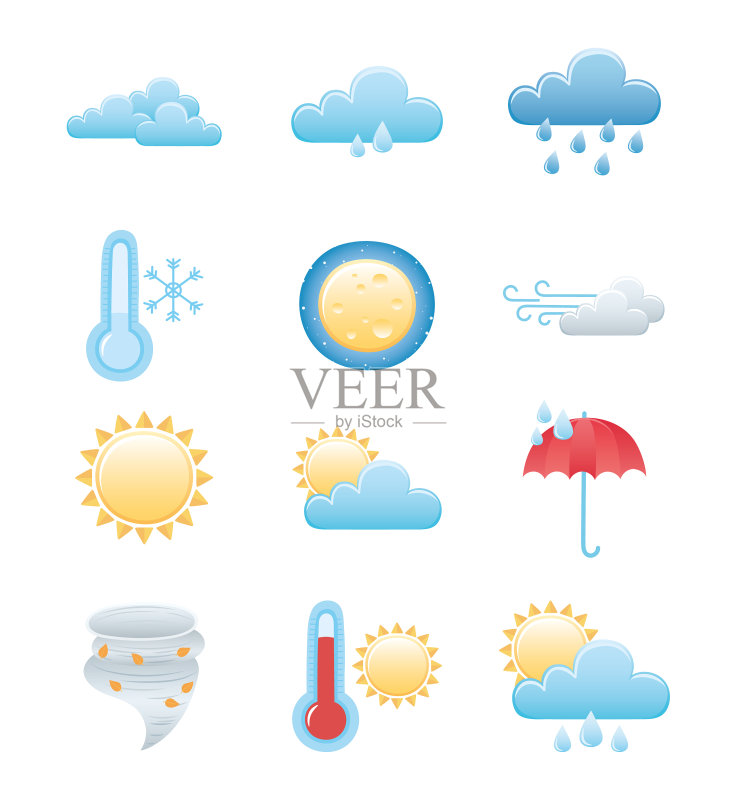 雨季冬日夏日阳光夜晚天气图标集图标素材