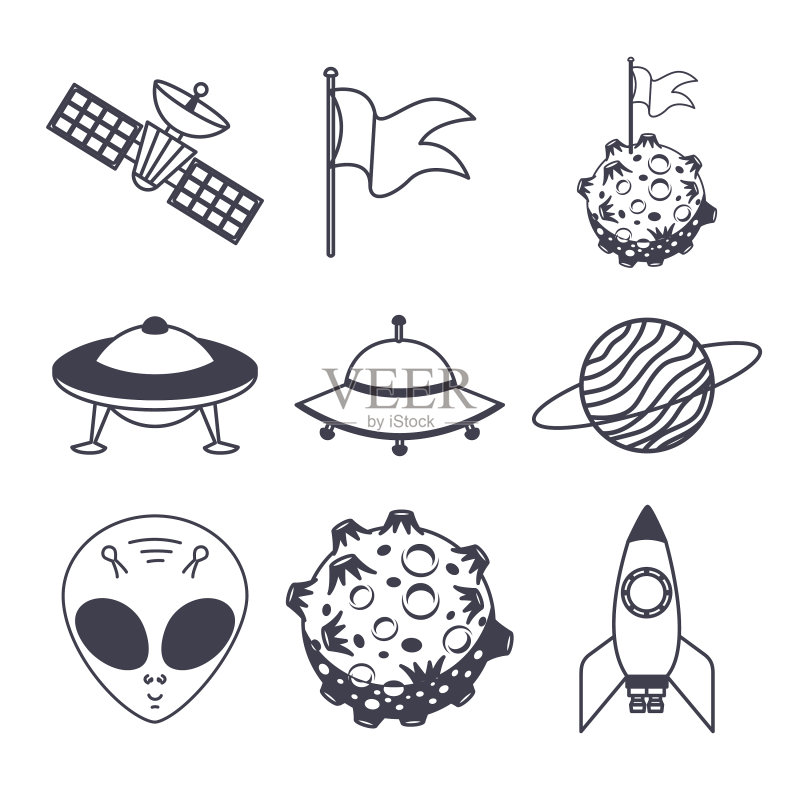 白色背景上的太空图标集图标素材