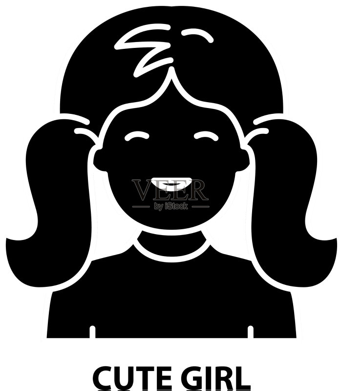 可爱女孩黑色可编辑图标图标素材