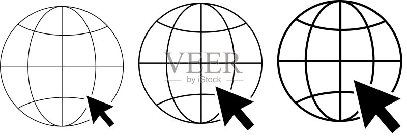 互联网图标集:点击访问网站或互联网线性艺术图标图标素材