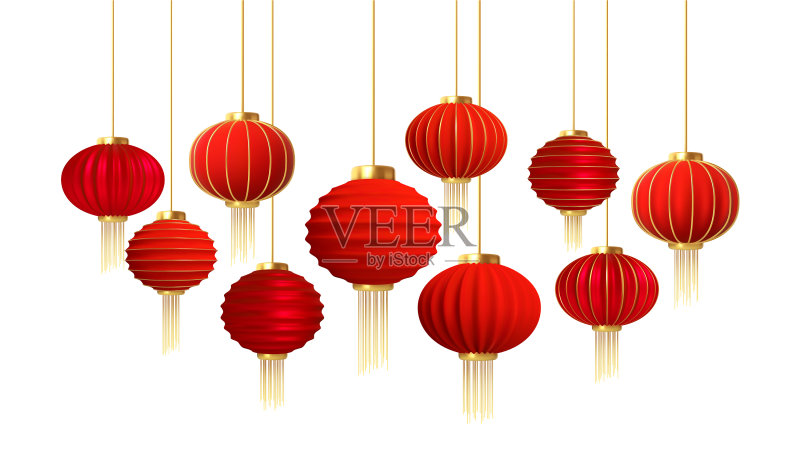 逼真风格红色金色中国新年素材图标素材