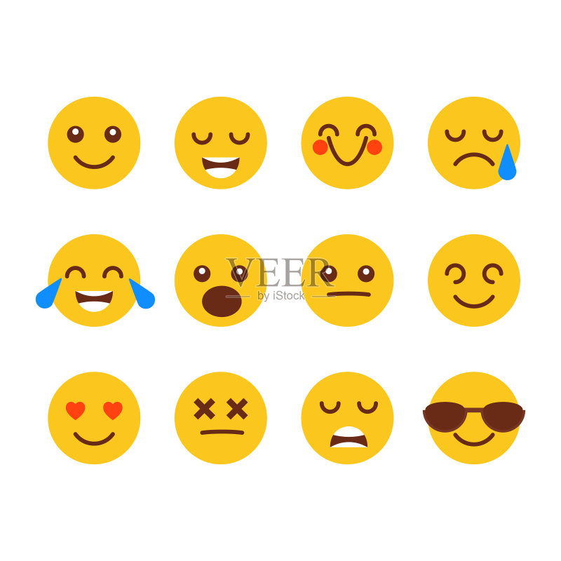不同面部表情的扁平表情符号合集图标素材
