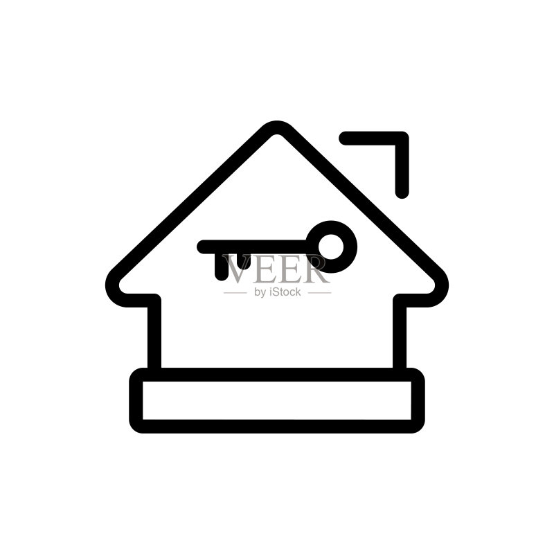 钥匙和建筑线条图标:智能家居概念,房屋安全矢量图图标素材