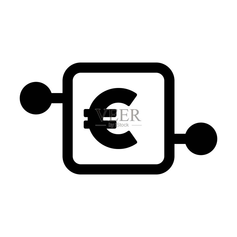 数字欧元符号矢量图标,用于数字交易的资产和钱包的扁平颜色字形象形图图标素材