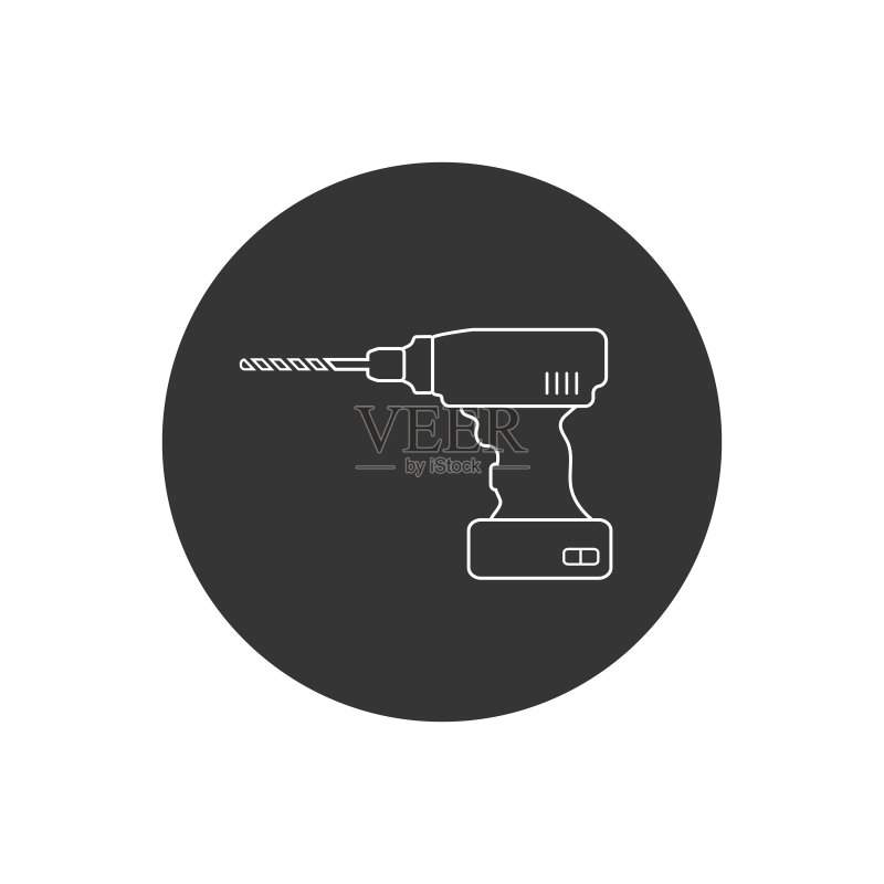 白色实线钻机图标.可用于移动概念和Web应用程序的钻机图标元素.用于Web和移动的细实线钻机图标.矢量图标素材