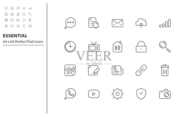 App、商业、通信、社交媒体细线图标图标素材