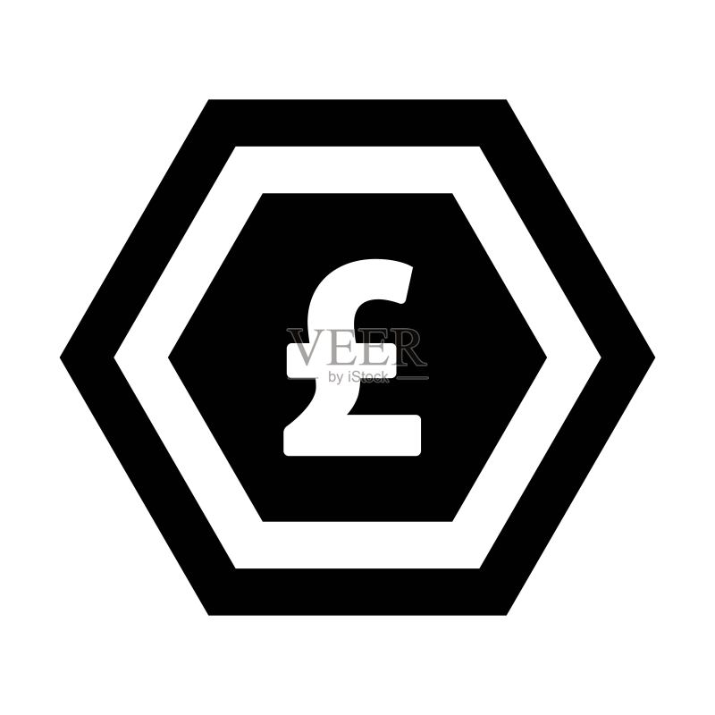 英镑符号扁平颜色字形图的商业金融矢量货币符号图标图标素材