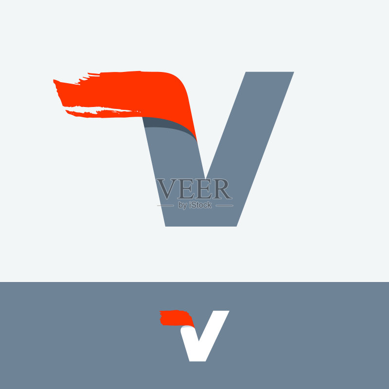 快速V字母logo与红色笔刷笔触图标素材