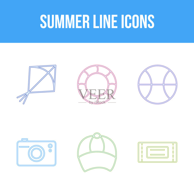 独特的夏季线条图标集图标素材