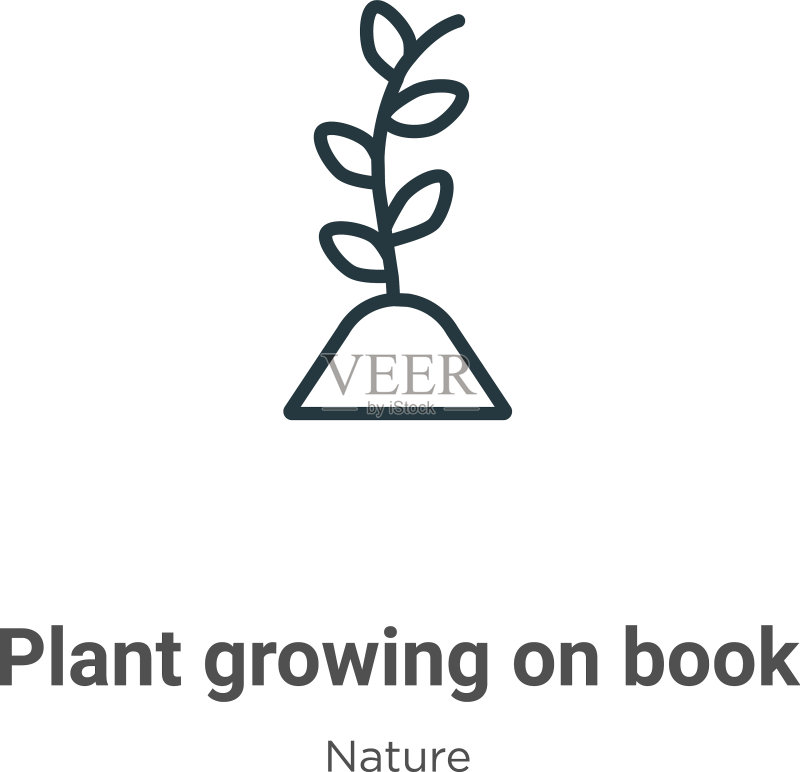 书本轮廓上的植物生长细线图标图标素材