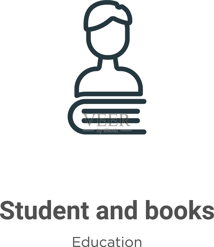 学生与书籍轮廓图标细黑线图标素材