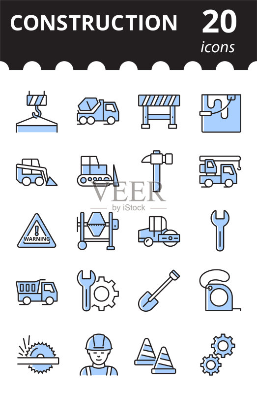 建筑图标集(彩色线性简约矢量图)图标素材