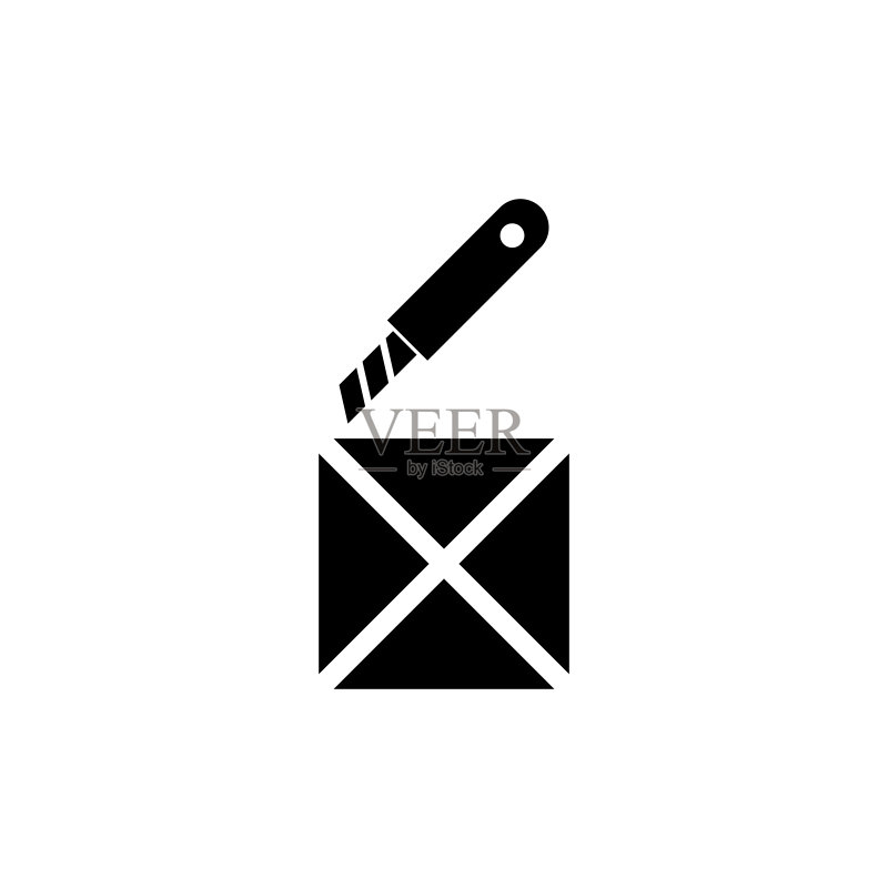 裁纸刀图标,文具刀打开包裹、盒子矢量插图图标素材