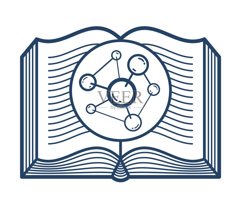 打开的书本与分子线性图标,教育图标素材