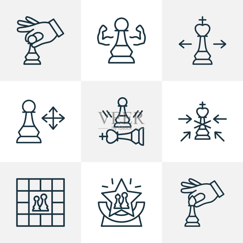 国际象棋比赛图标线性集合图标素材