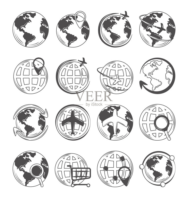 世界地图图标集旅行连接图标素材